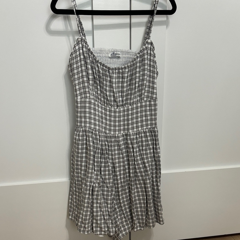 Hollister Black and White Plaid Jumpsuit